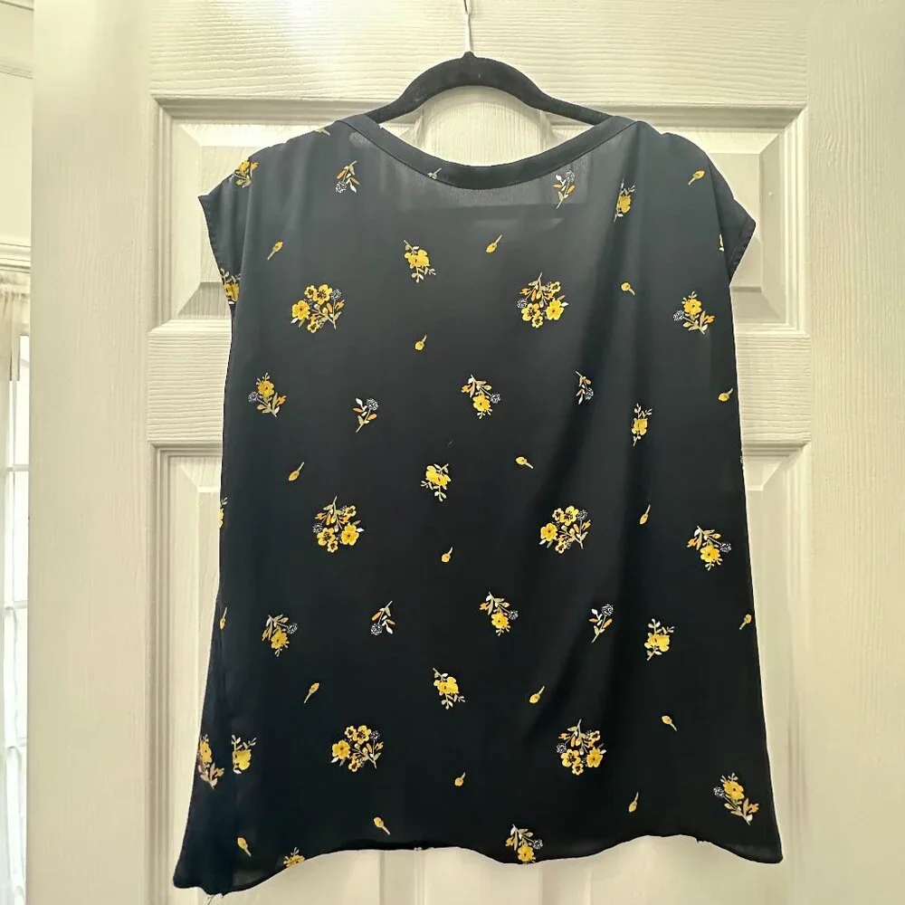 Loft Navy Flower Boatneck Blouse Top Size L - Picture 1 of 5
